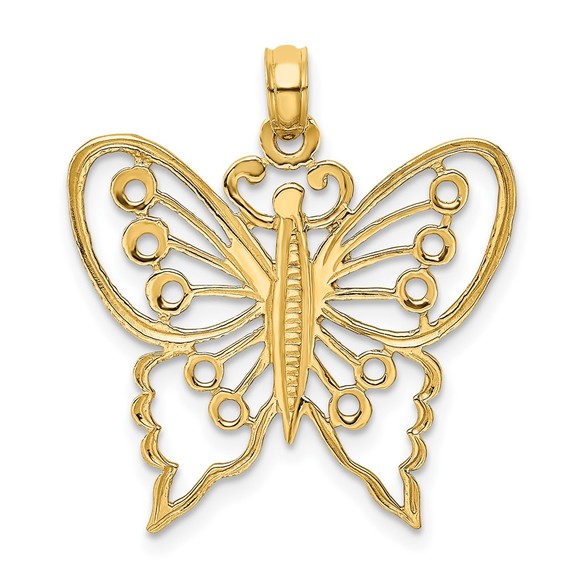 10k Yellow Genuine Gold Cut-Out Butterfly Necklace Charm Pendant